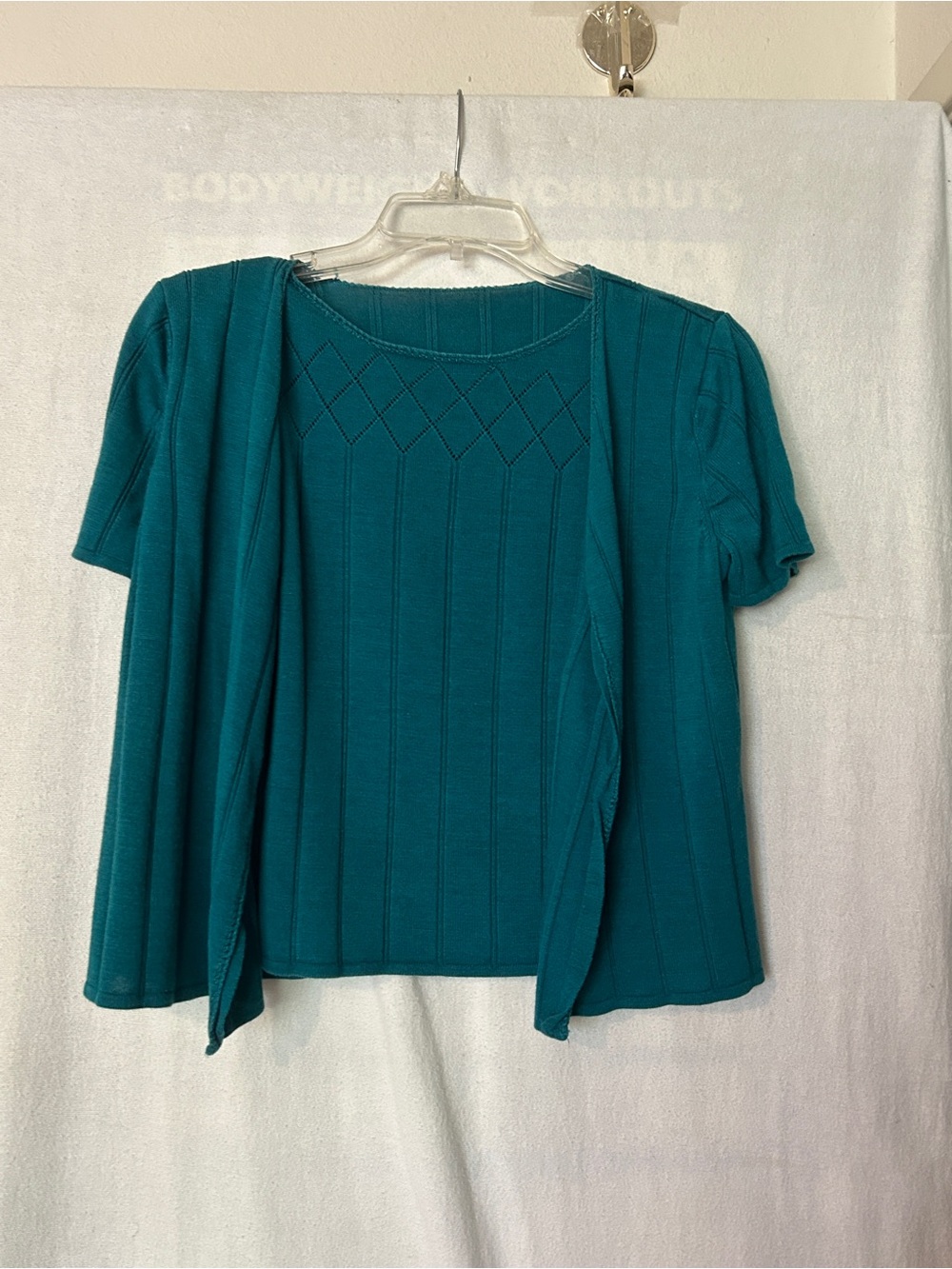 Teal Short-Sleeve Knit Top with Open Front